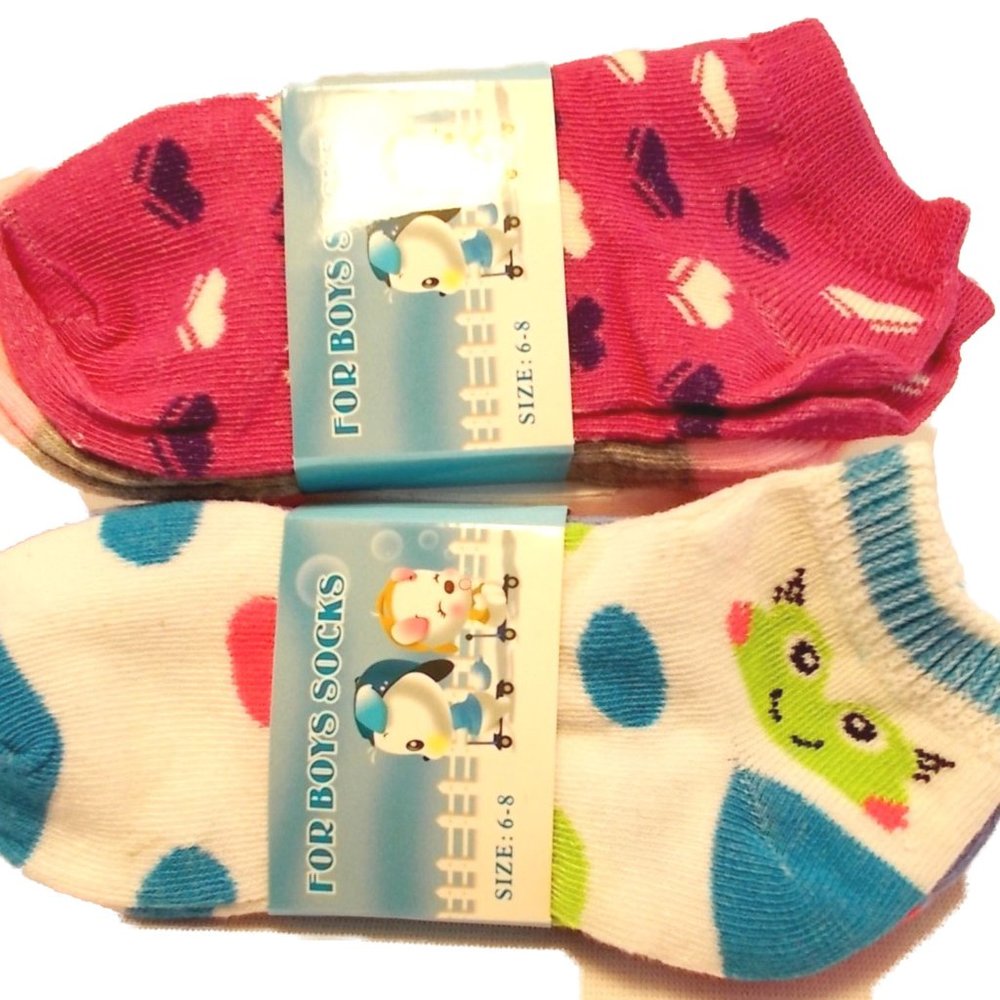 Girls Ankle Socks 6 Pair Cute Colorful  Size 6-8